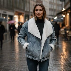 Lucky Brand Blue Denim Jacket with Cream Sherpa Lining Only worn once